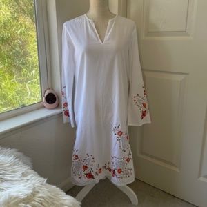 Newport News Swim | 90s White Floral Embroidered Sheer Bikini Cover-Up Dress, S